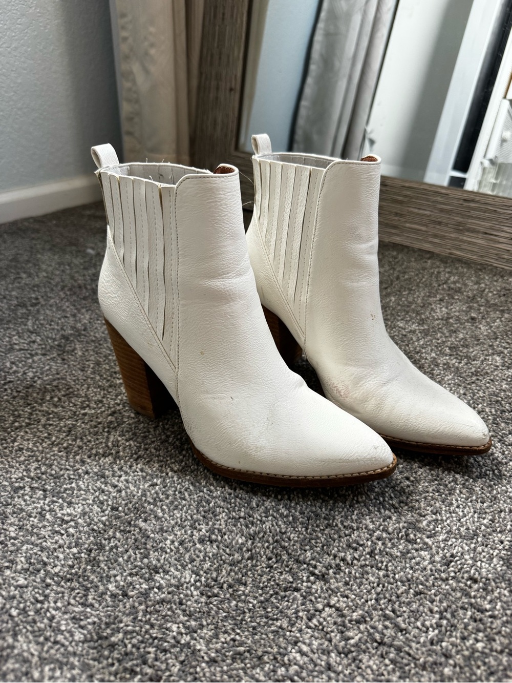 White Leather Western Ankle Boots